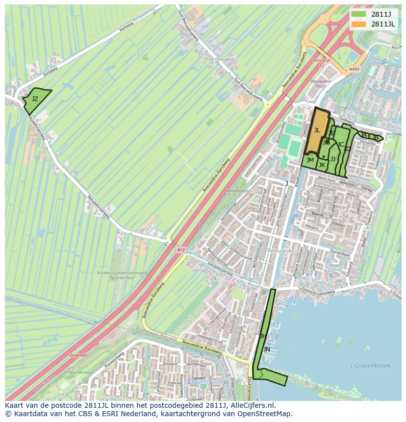 Afbeelding van het postcodegebied 2811 JL op de kaart.
