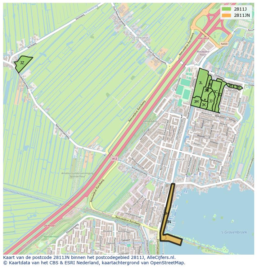 Afbeelding van het postcodegebied 2811 JN op de kaart.