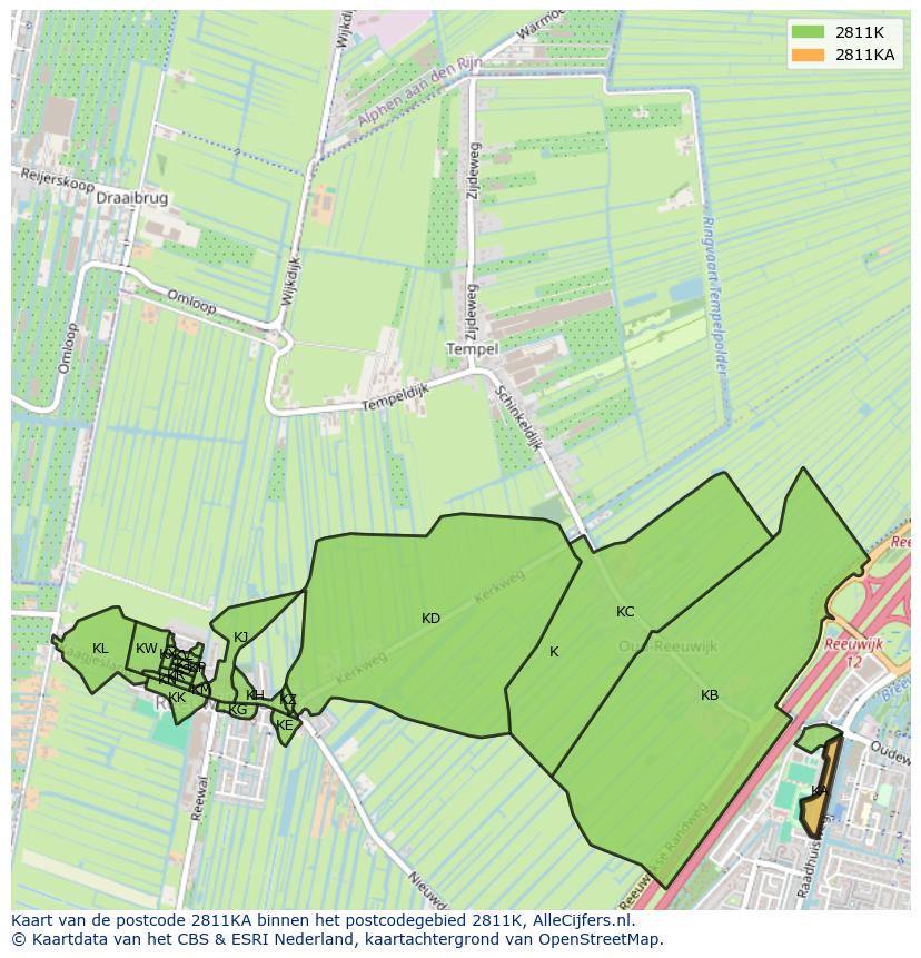 Afbeelding van het postcodegebied 2811 KA op de kaart.