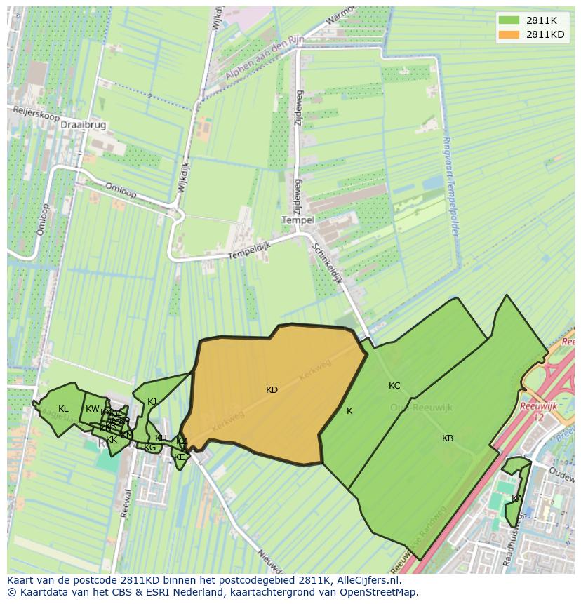 Afbeelding van het postcodegebied 2811 KD op de kaart.