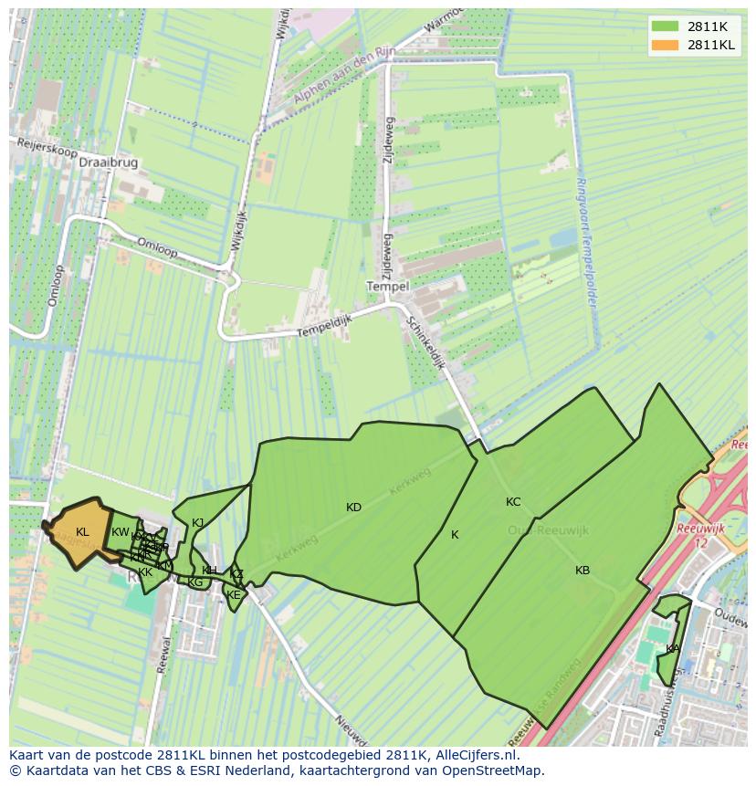 Afbeelding van het postcodegebied 2811 KL op de kaart.