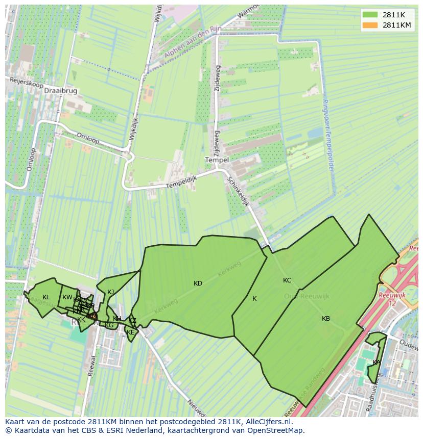 Afbeelding van het postcodegebied 2811 KM op de kaart.