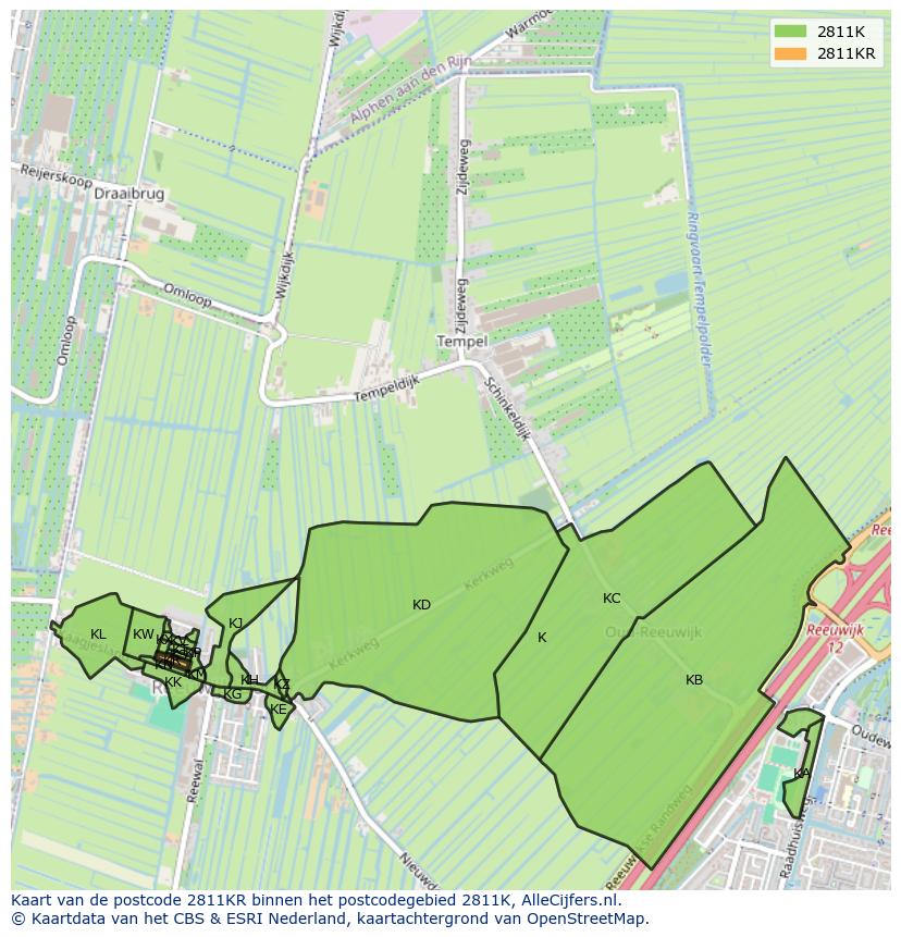 Afbeelding van het postcodegebied 2811 KR op de kaart.