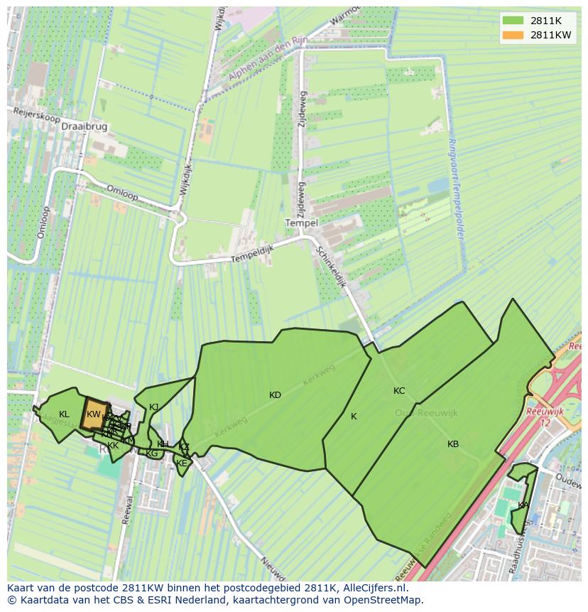 Afbeelding van het postcodegebied 2811 KW op de kaart.