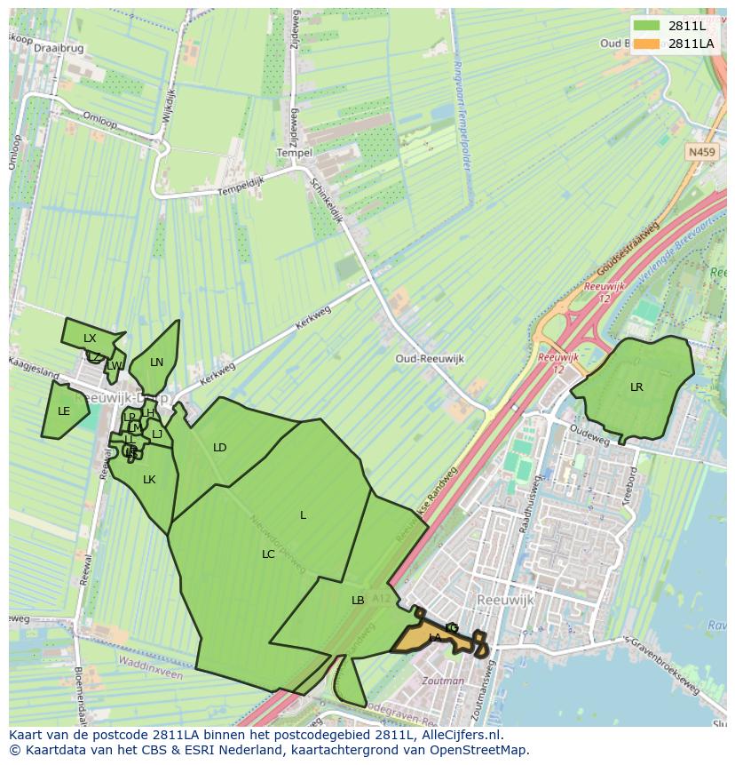 Afbeelding van het postcodegebied 2811 LA op de kaart.