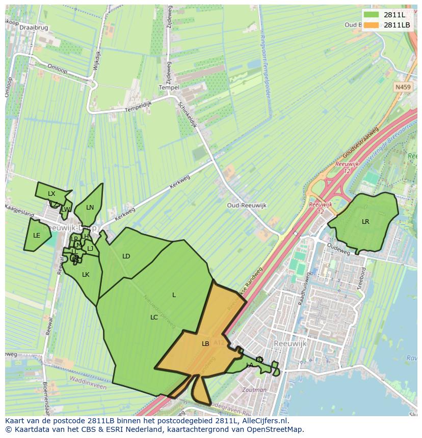 Afbeelding van het postcodegebied 2811 LB op de kaart.