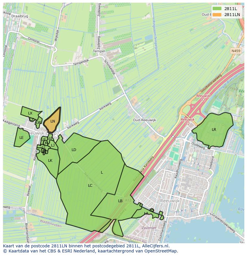 Afbeelding van het postcodegebied 2811 LN op de kaart.