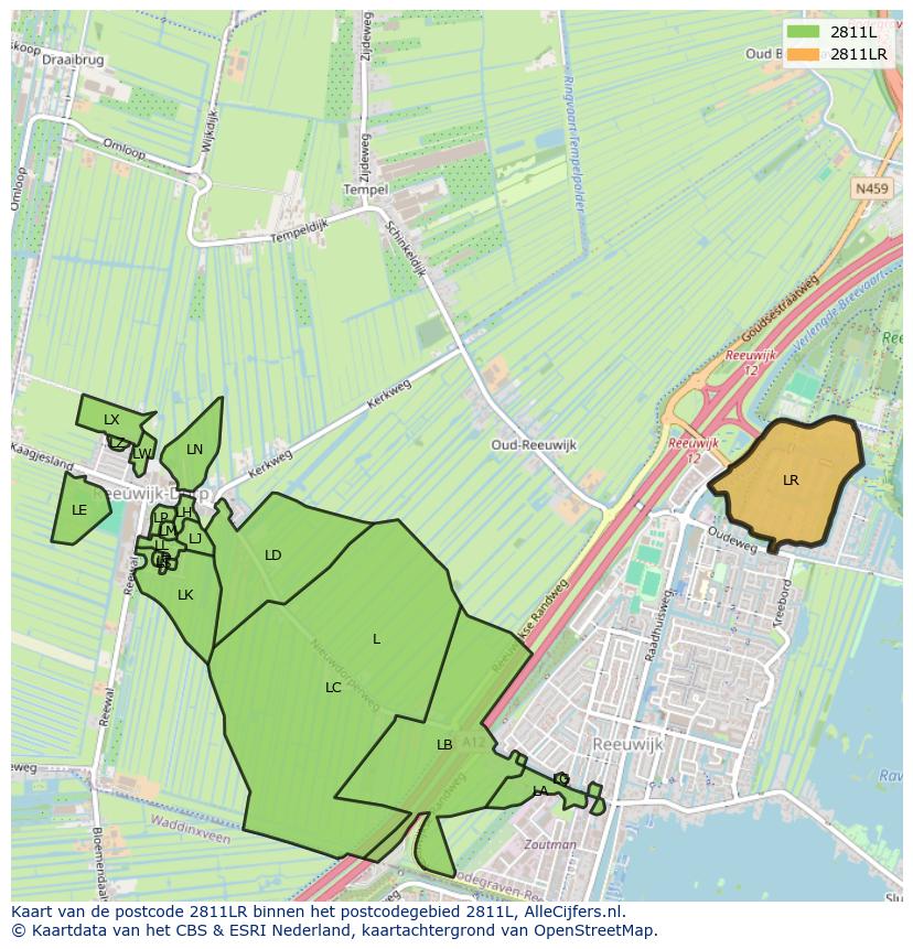 Afbeelding van het postcodegebied 2811 LR op de kaart.