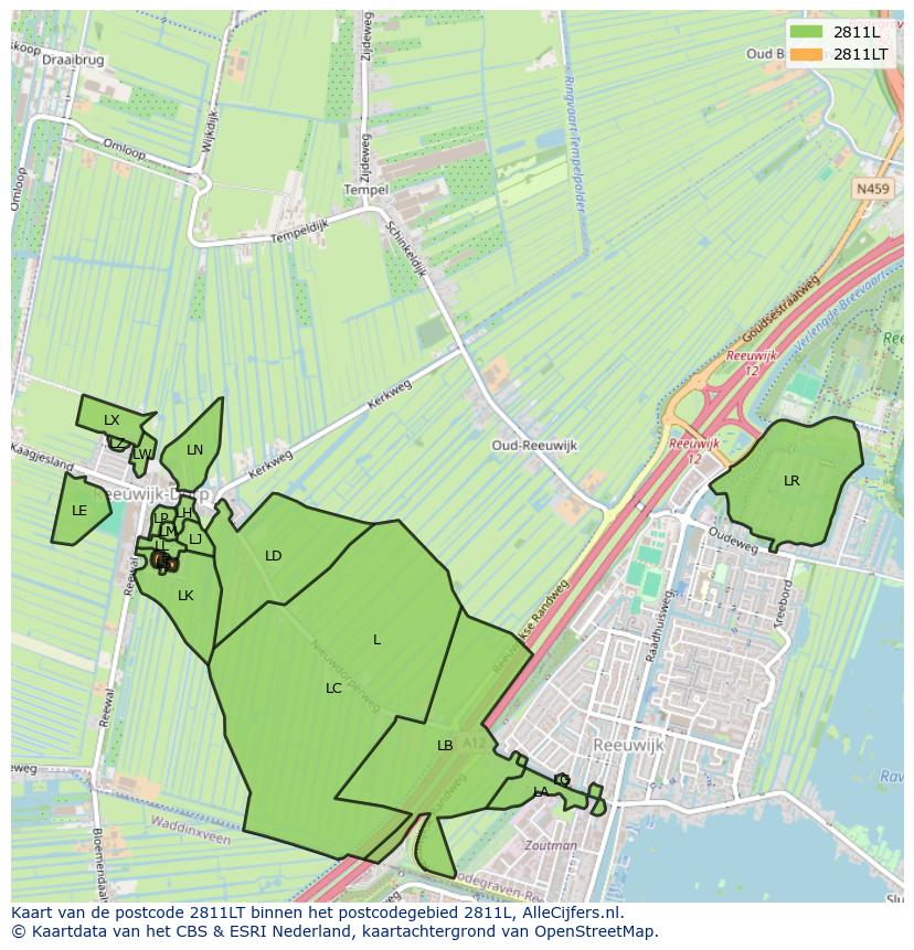 Afbeelding van het postcodegebied 2811 LT op de kaart.