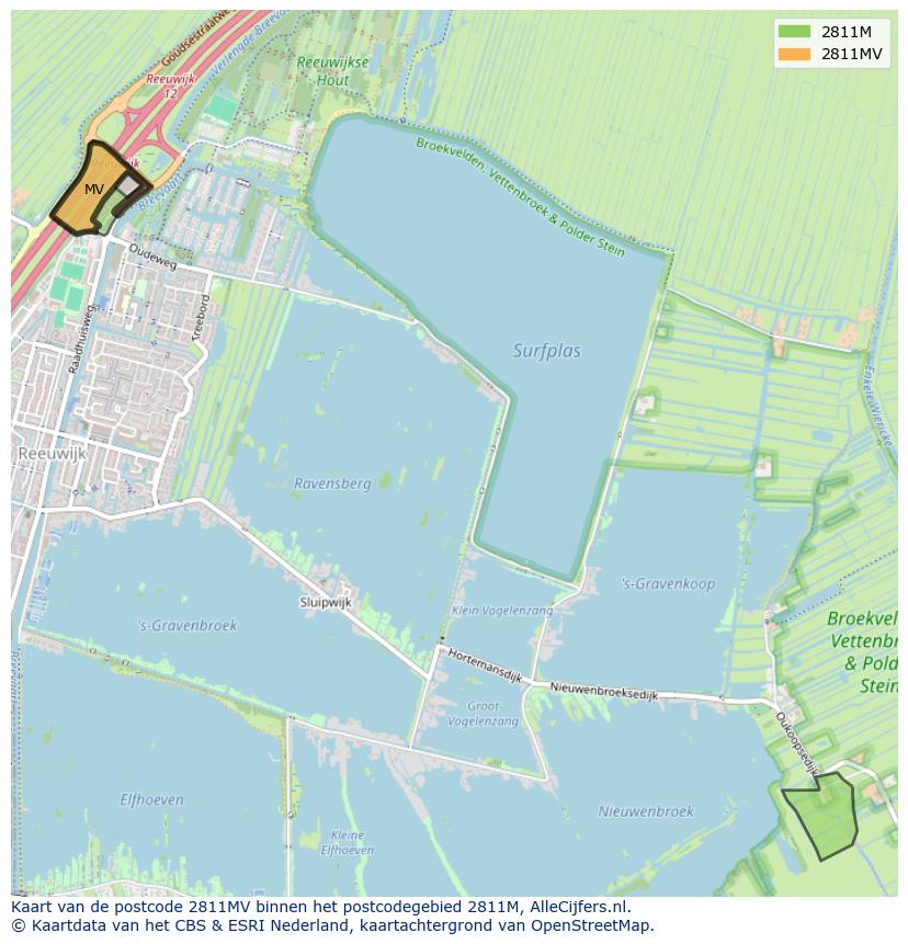Afbeelding van het postcodegebied 2811 MV op de kaart.
