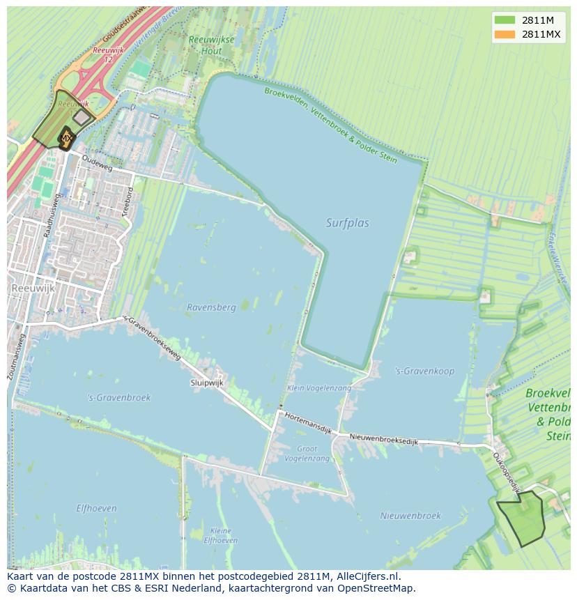 Afbeelding van het postcodegebied 2811 MX op de kaart.