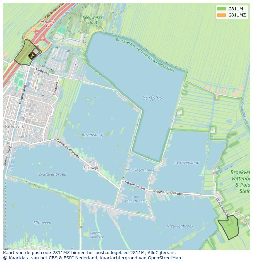 Afbeelding van het postcodegebied 2811 MZ op de kaart.
