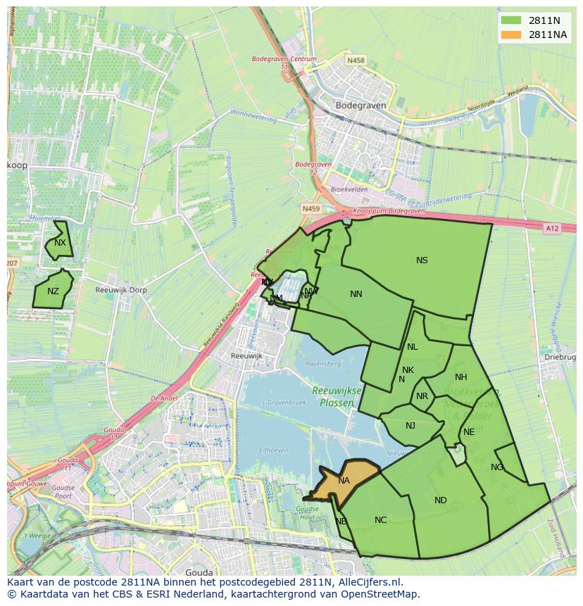 Afbeelding van het postcodegebied 2811 NA op de kaart.