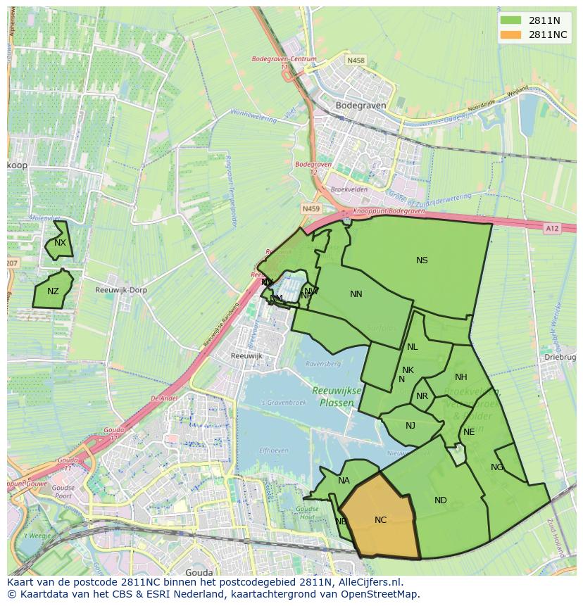 Afbeelding van het postcodegebied 2811 NC op de kaart.