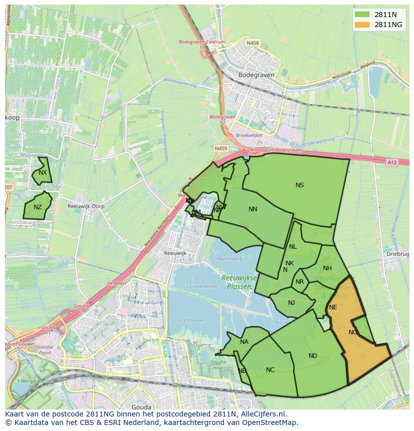 Afbeelding van het postcodegebied 2811 NG op de kaart.