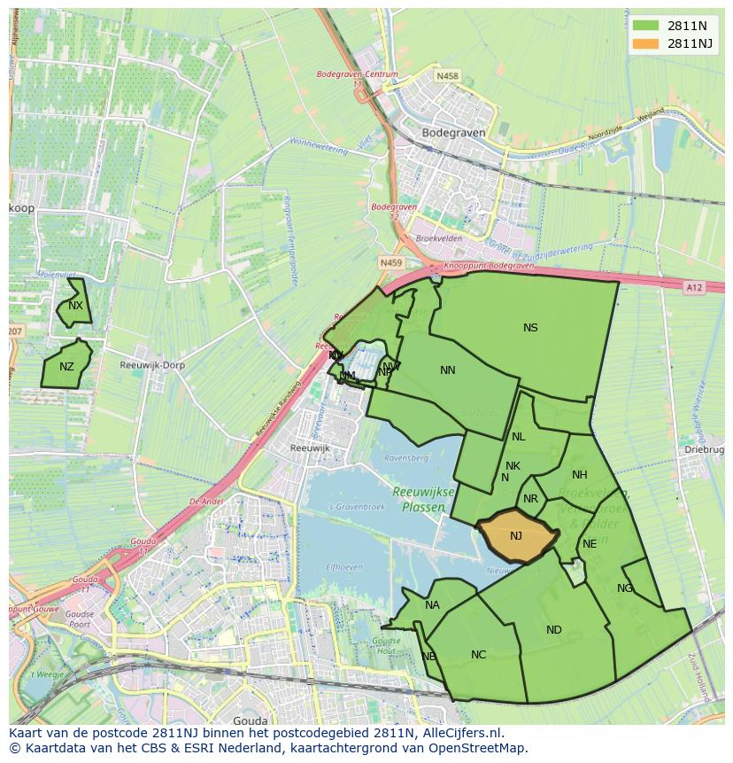 Afbeelding van het postcodegebied 2811 NJ op de kaart.