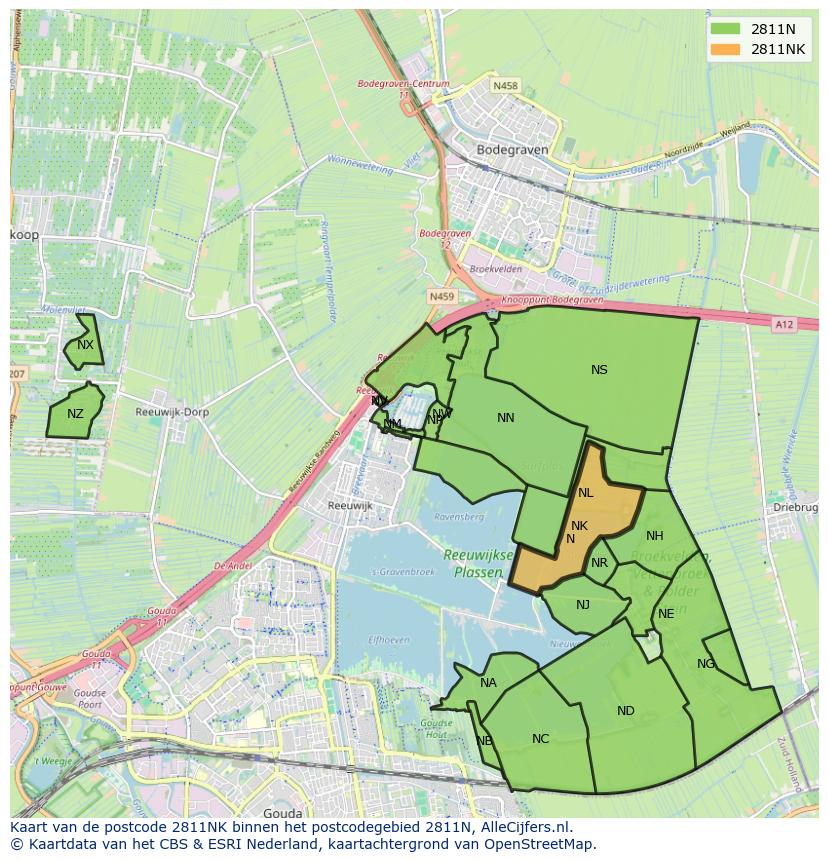 Afbeelding van het postcodegebied 2811 NK op de kaart.