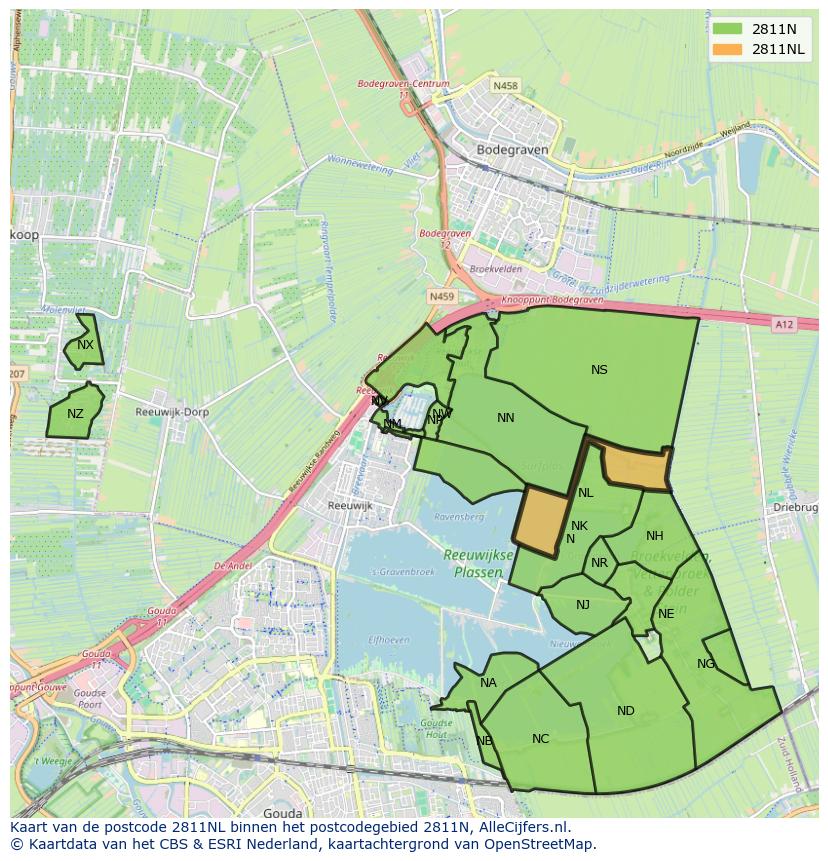 Afbeelding van het postcodegebied 2811 NL op de kaart.