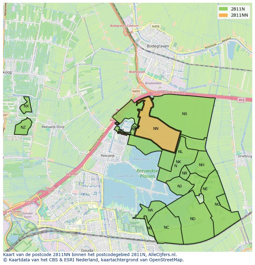 Afbeelding van het postcodegebied 2811 NN op de kaart.