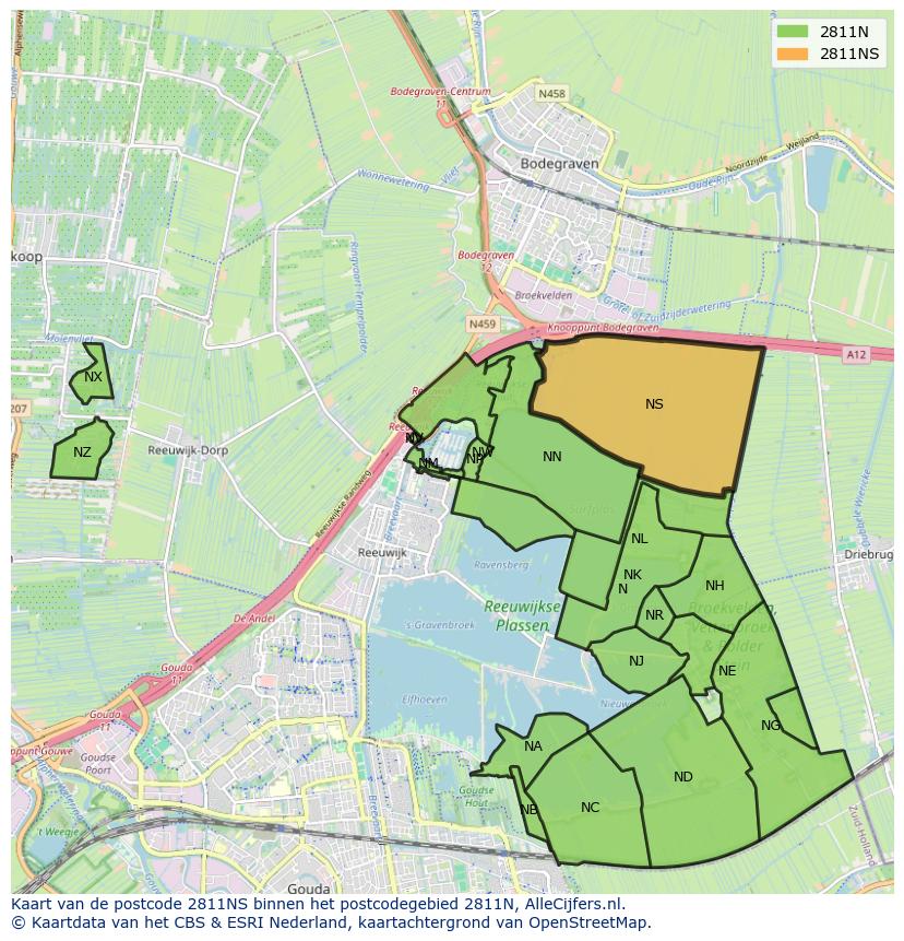 Afbeelding van het postcodegebied 2811 NS op de kaart.