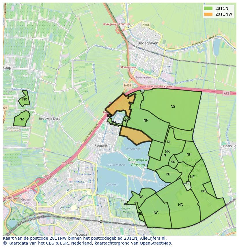 Afbeelding van het postcodegebied 2811 NW op de kaart.