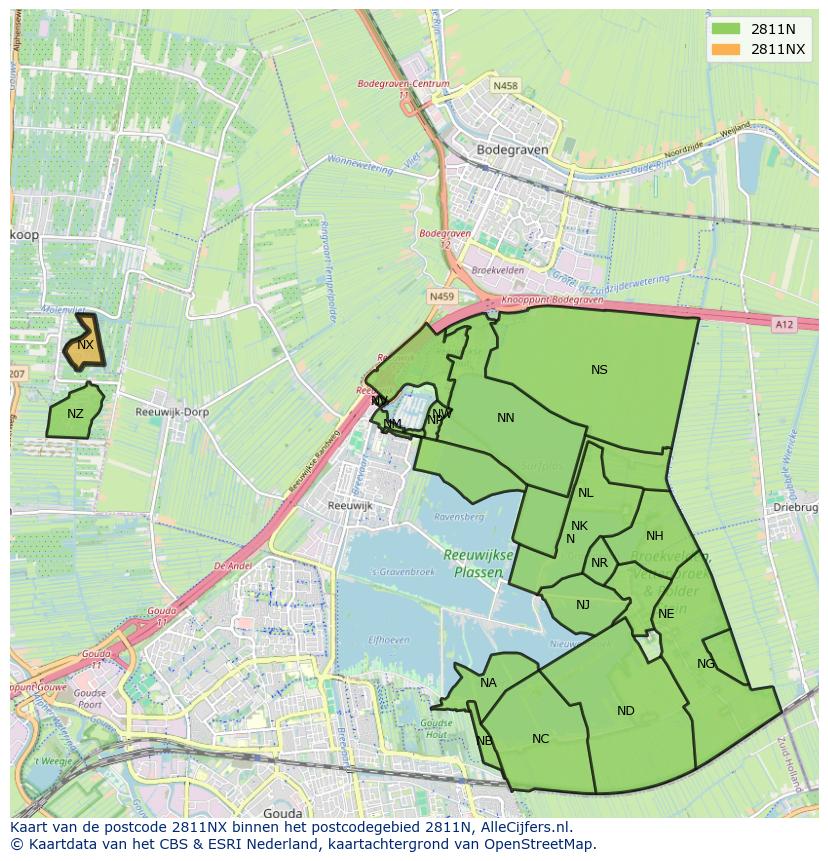 Afbeelding van het postcodegebied 2811 NX op de kaart.