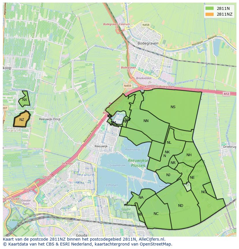Afbeelding van het postcodegebied 2811 NZ op de kaart.