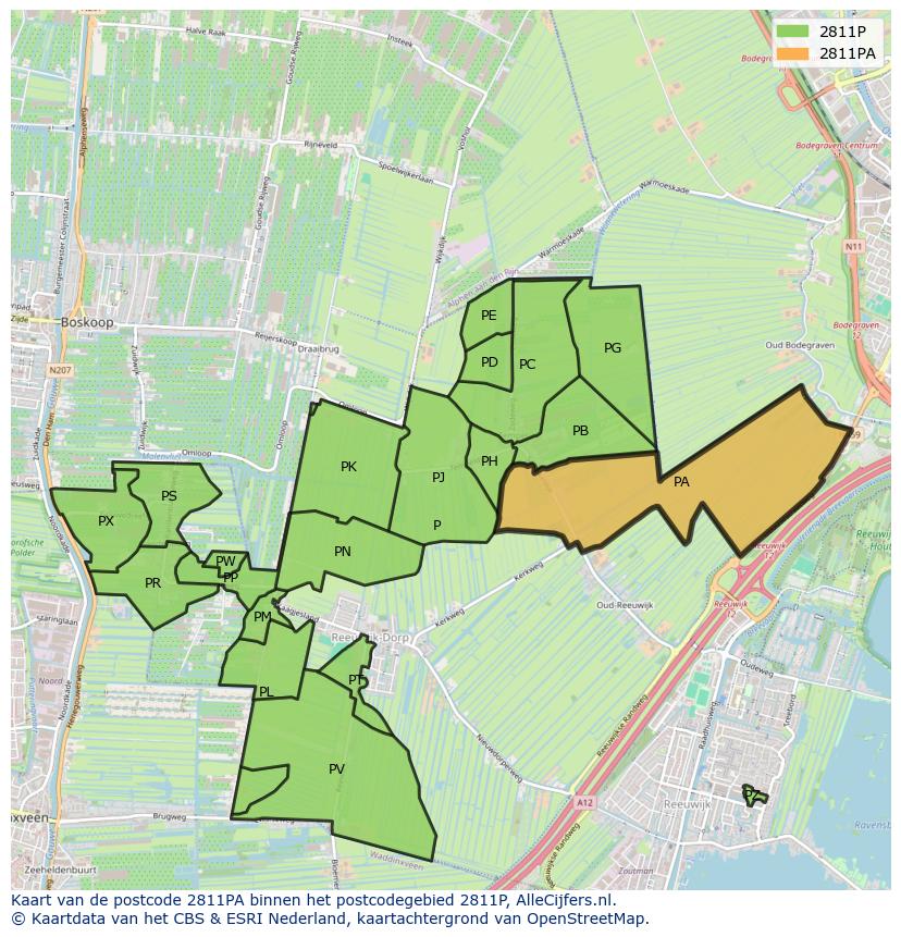 Afbeelding van het postcodegebied 2811 PA op de kaart.