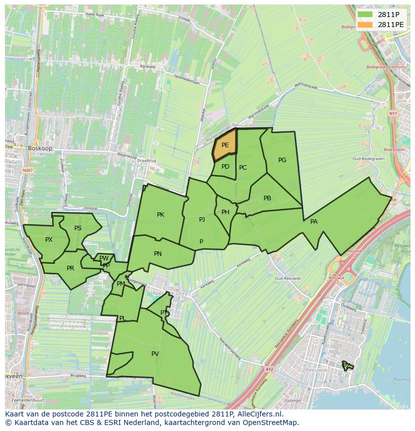 Afbeelding van het postcodegebied 2811 PE op de kaart.