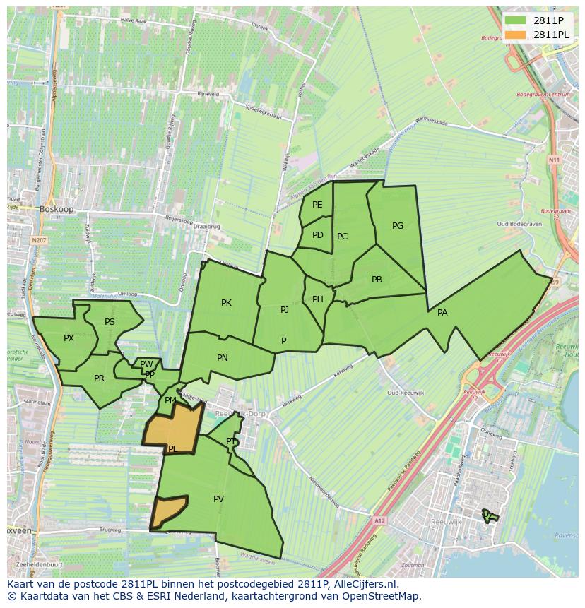 Afbeelding van het postcodegebied 2811 PL op de kaart.