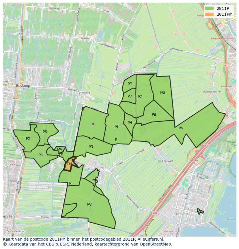 Afbeelding van het postcodegebied 2811 PM op de kaart.