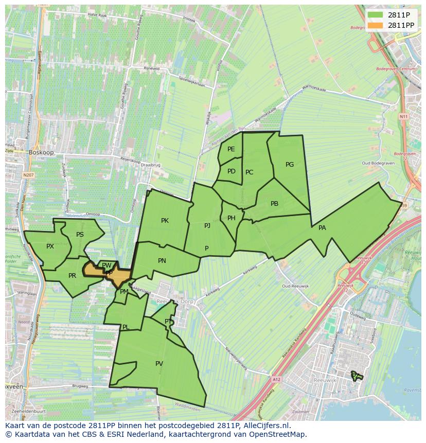 Afbeelding van het postcodegebied 2811 PP op de kaart.