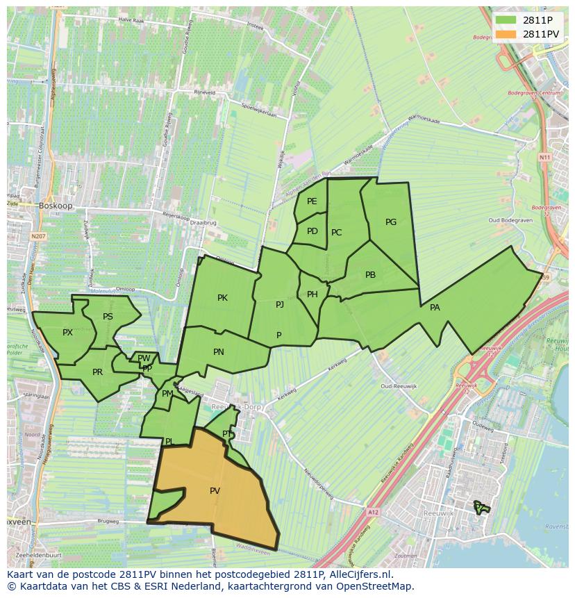 Afbeelding van het postcodegebied 2811 PV op de kaart.
