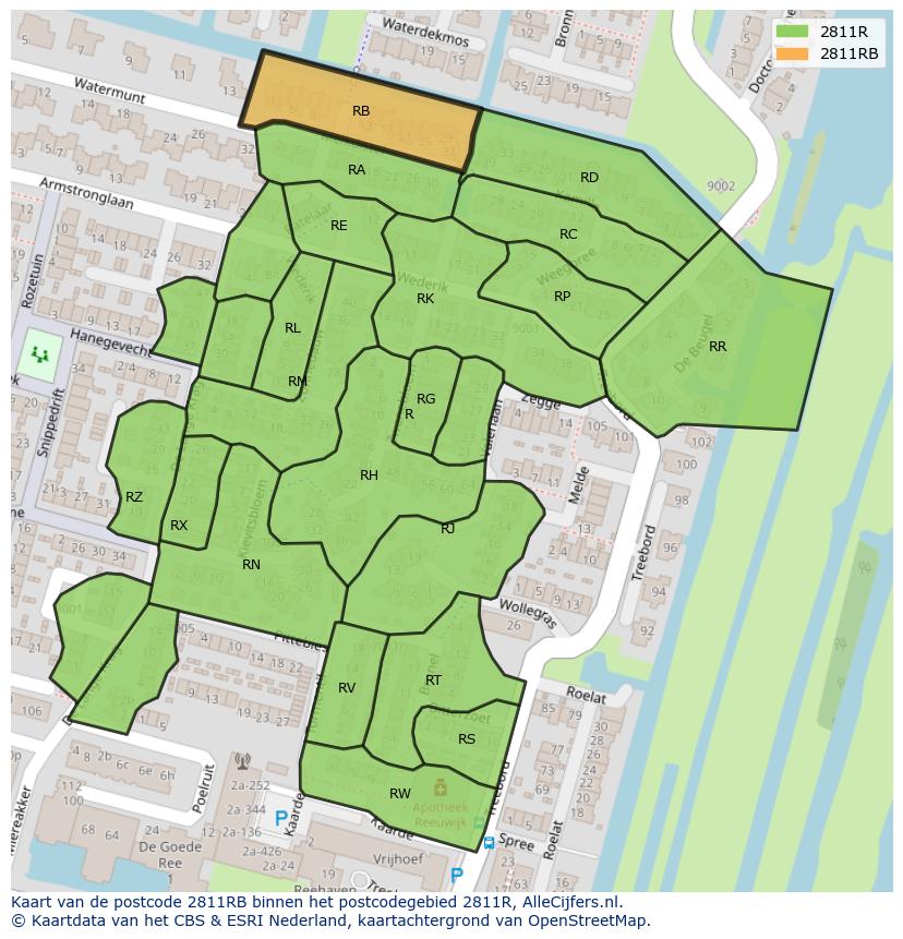 Afbeelding van het postcodegebied 2811 RB op de kaart.