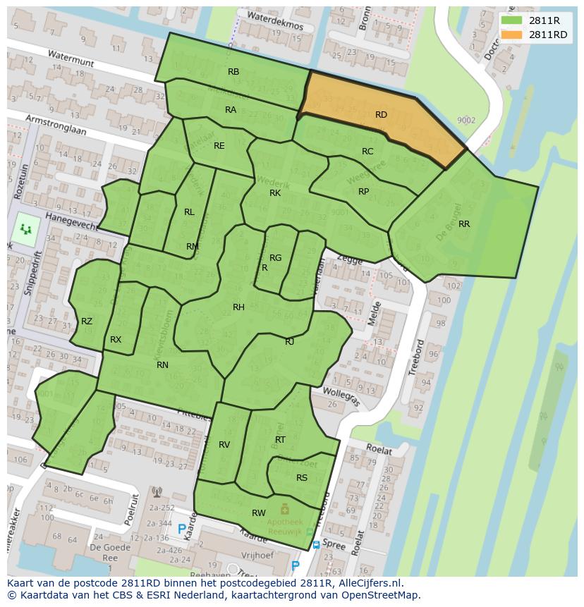 Afbeelding van het postcodegebied 2811 RD op de kaart.