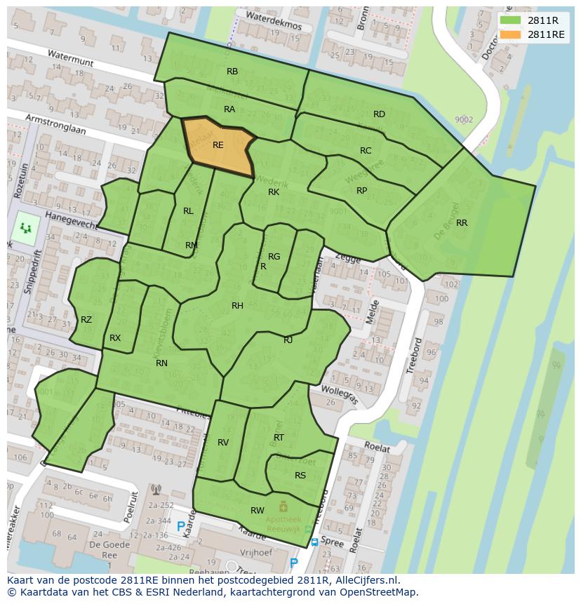 Afbeelding van het postcodegebied 2811 RE op de kaart.