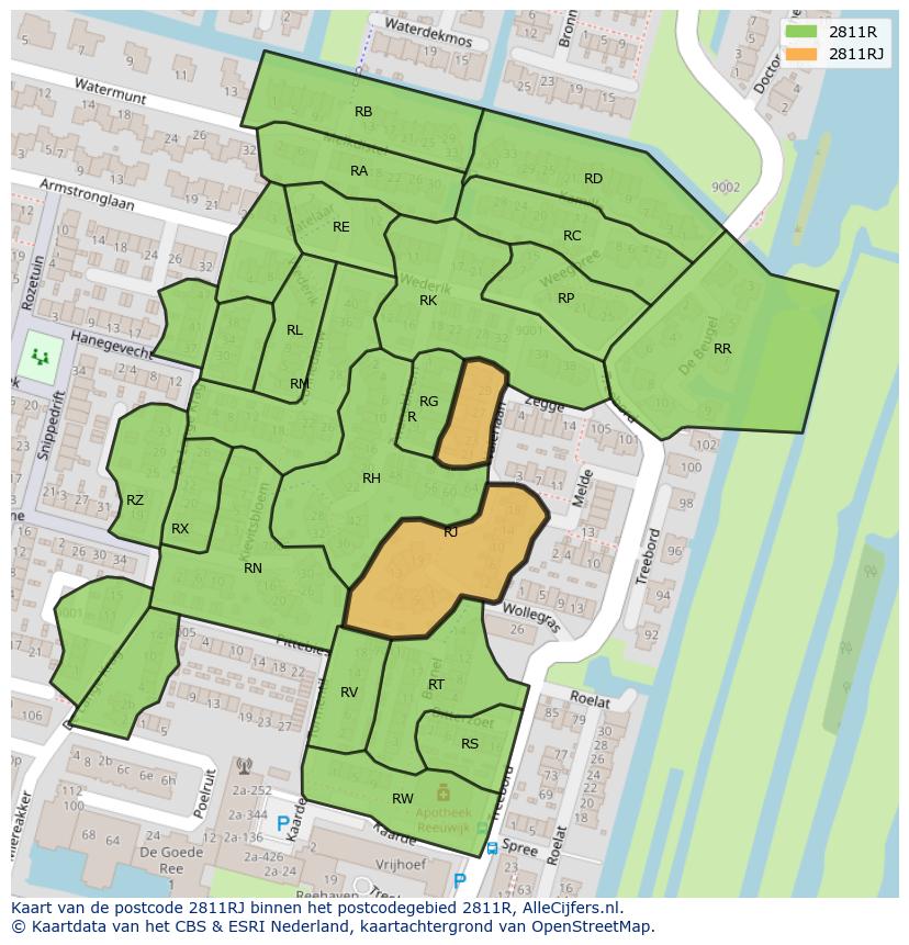 Afbeelding van het postcodegebied 2811 RJ op de kaart.