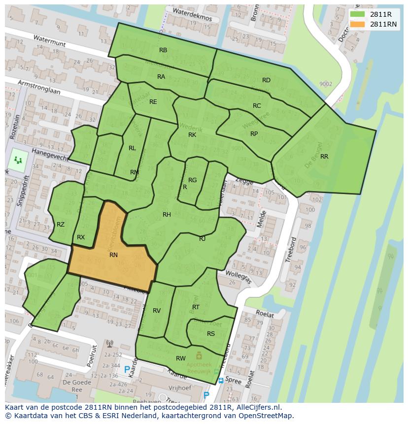 Afbeelding van het postcodegebied 2811 RN op de kaart.