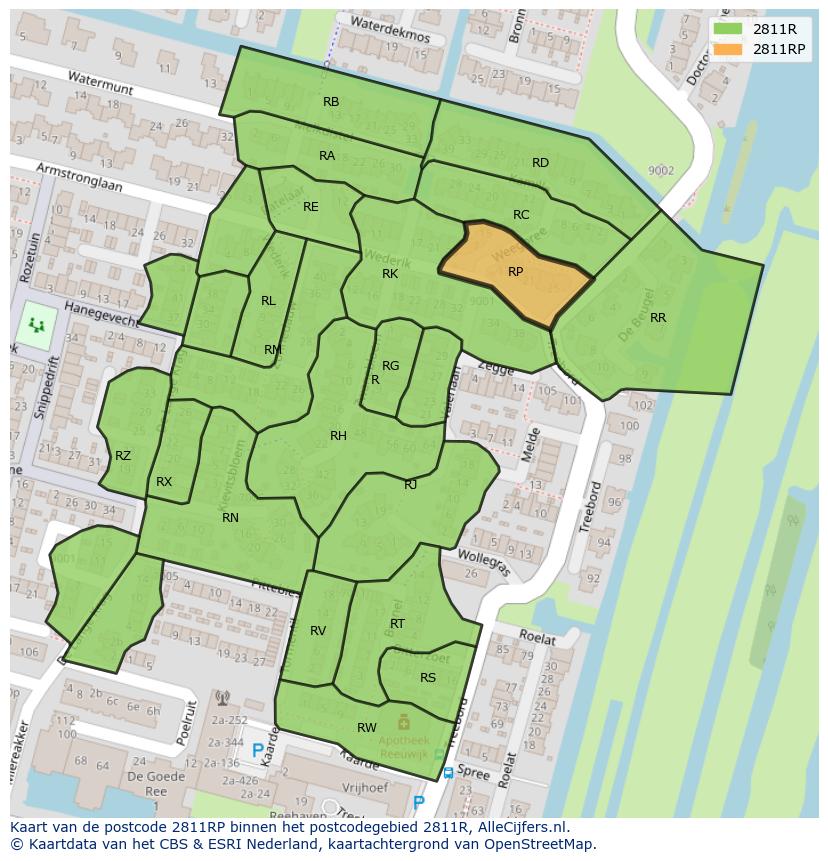 Afbeelding van het postcodegebied 2811 RP op de kaart.