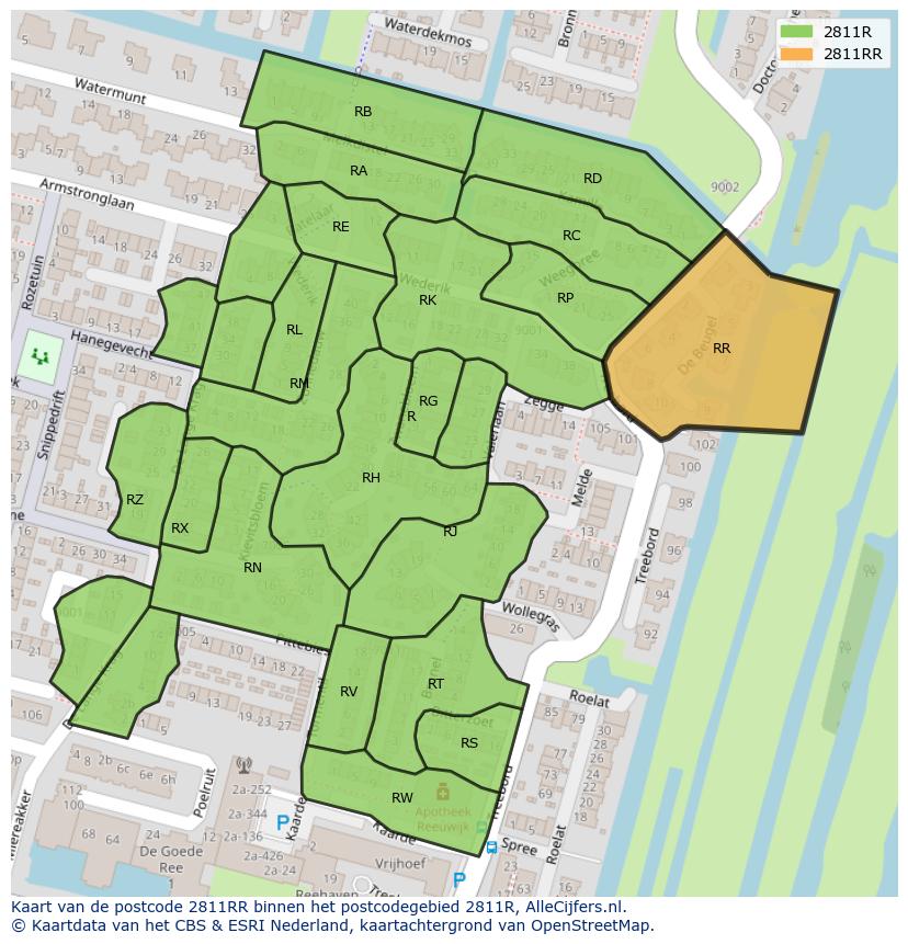 Afbeelding van het postcodegebied 2811 RR op de kaart.