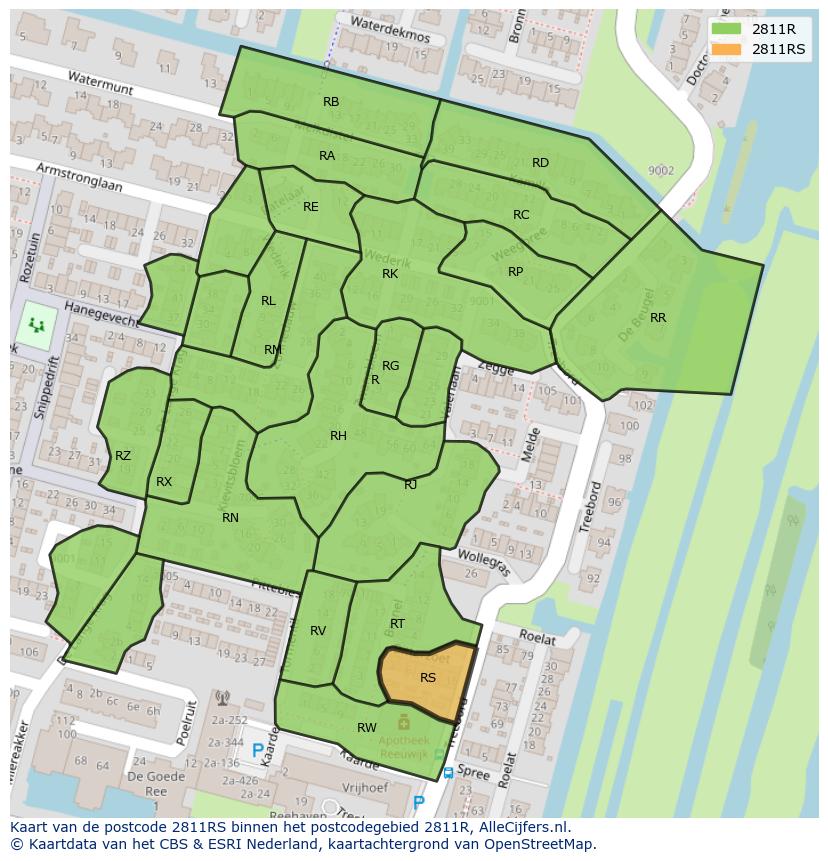 Afbeelding van het postcodegebied 2811 RS op de kaart.