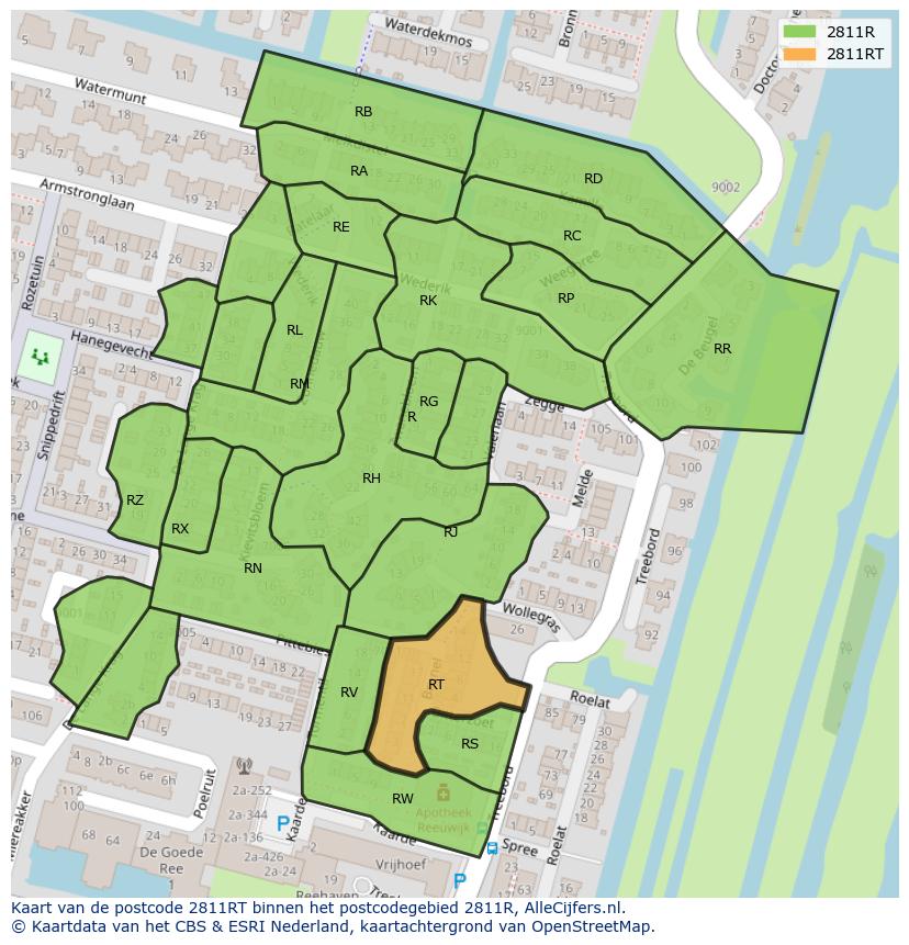 Afbeelding van het postcodegebied 2811 RT op de kaart.