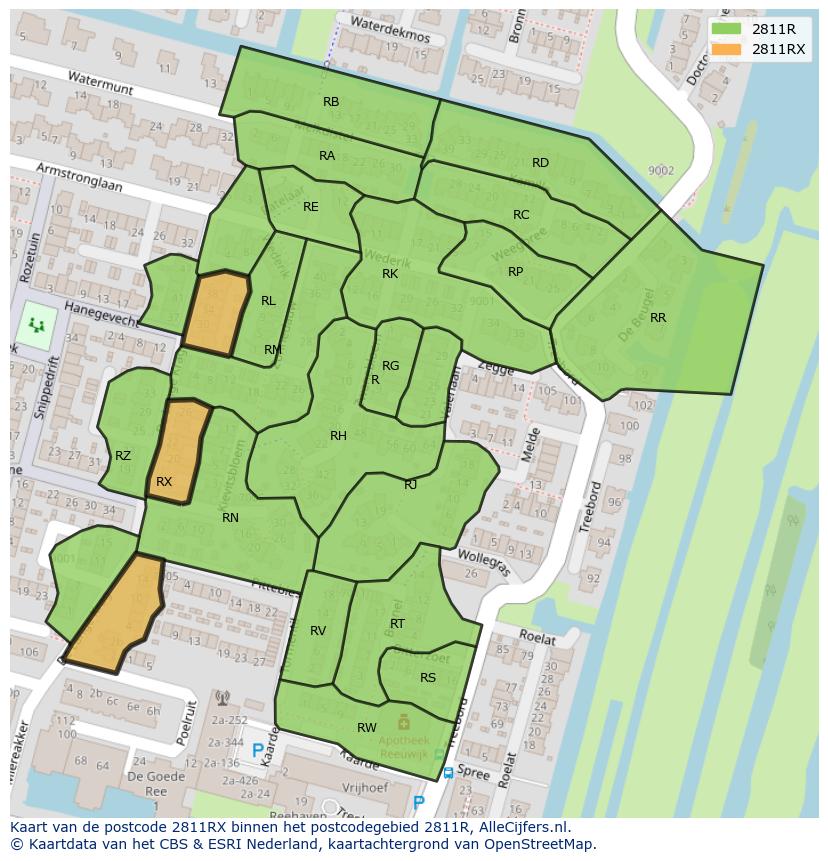 Afbeelding van het postcodegebied 2811 RX op de kaart.