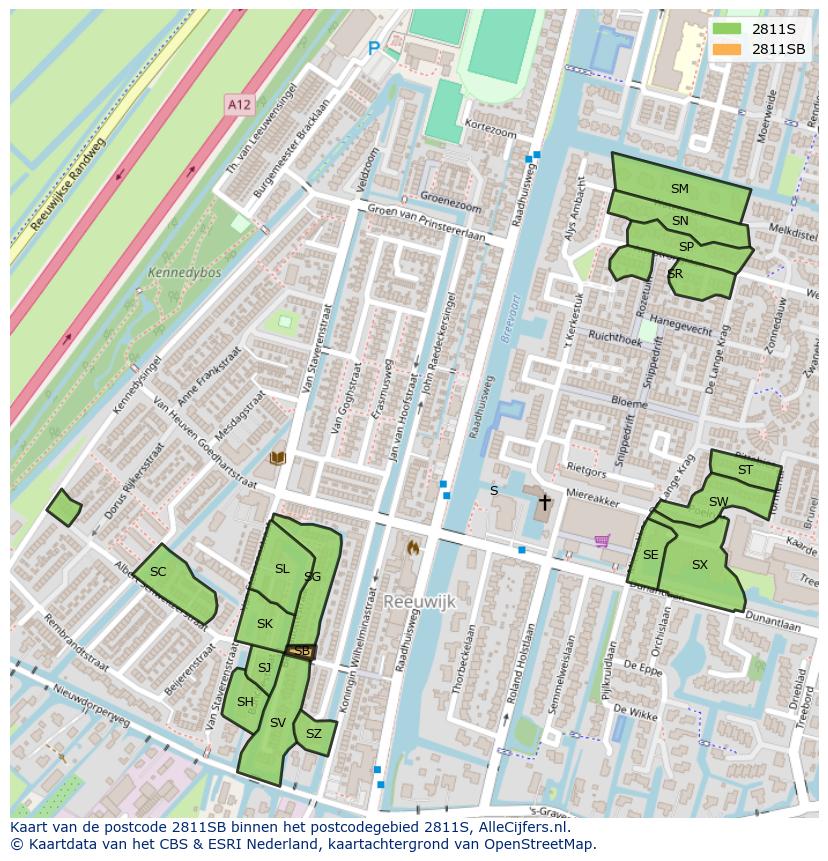 Afbeelding van het postcodegebied 2811 SB op de kaart.