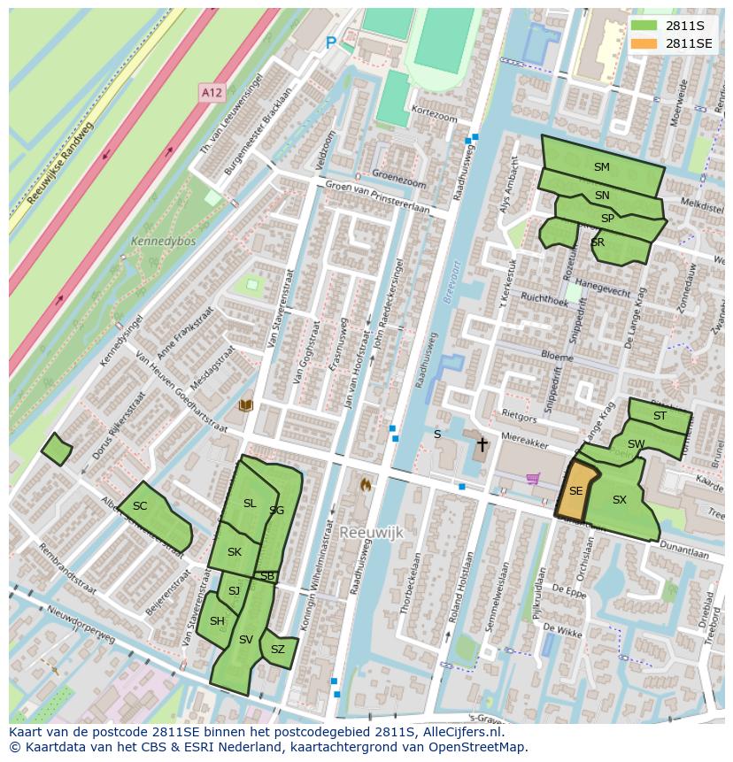 Afbeelding van het postcodegebied 2811 SE op de kaart.