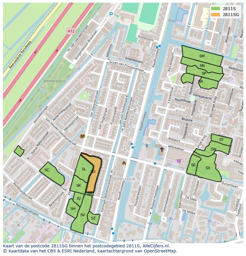 Afbeelding van het postcodegebied 2811 SG op de kaart.