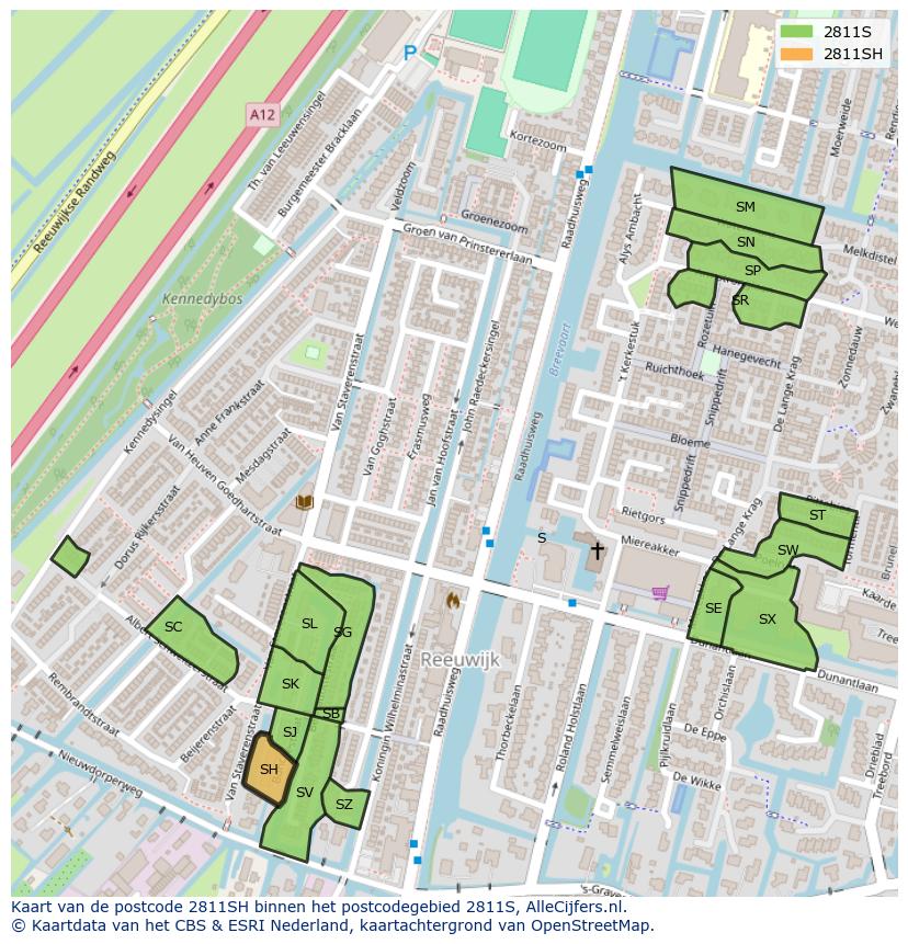 Afbeelding van het postcodegebied 2811 SH op de kaart.