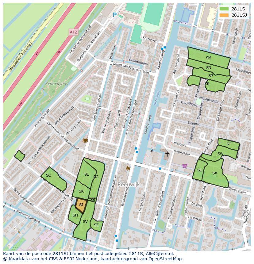 Afbeelding van het postcodegebied 2811 SJ op de kaart.