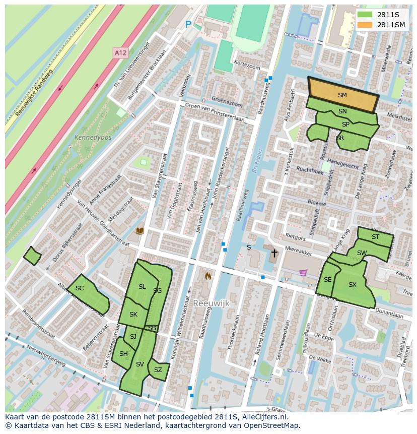 Afbeelding van het postcodegebied 2811 SM op de kaart.