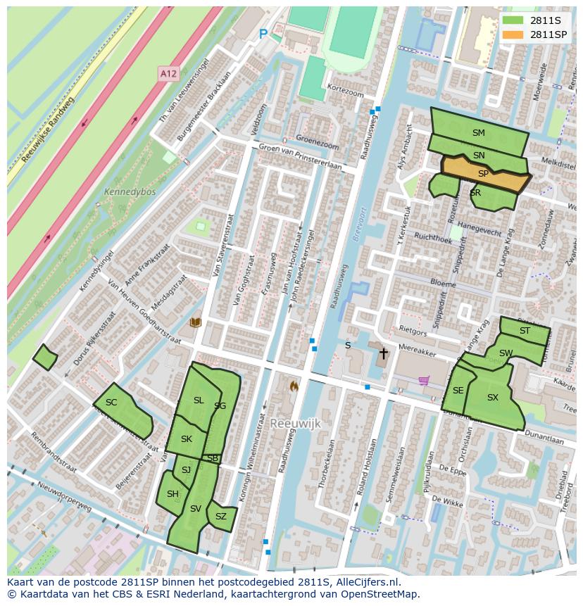 Afbeelding van het postcodegebied 2811 SP op de kaart.
